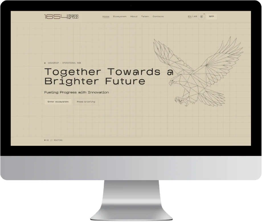 1654 Group website shown in its light desktop presentation