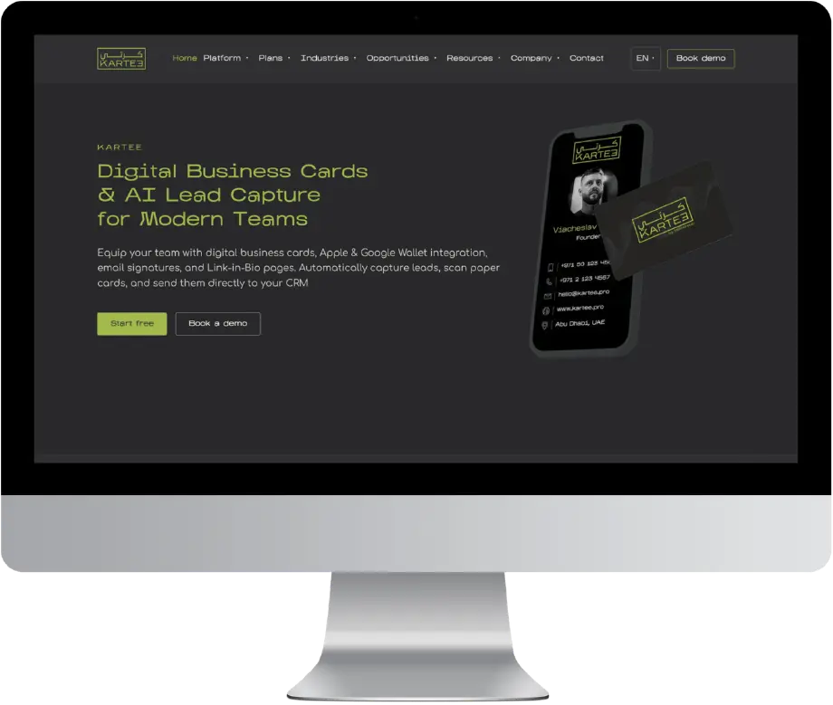 KARTEE website shown on a desktop screen