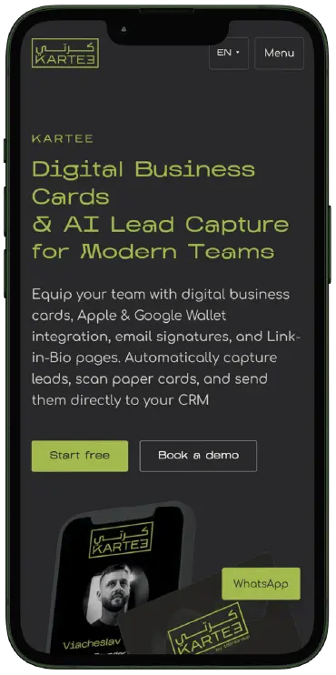KARTEE website displayed on a mobile screen