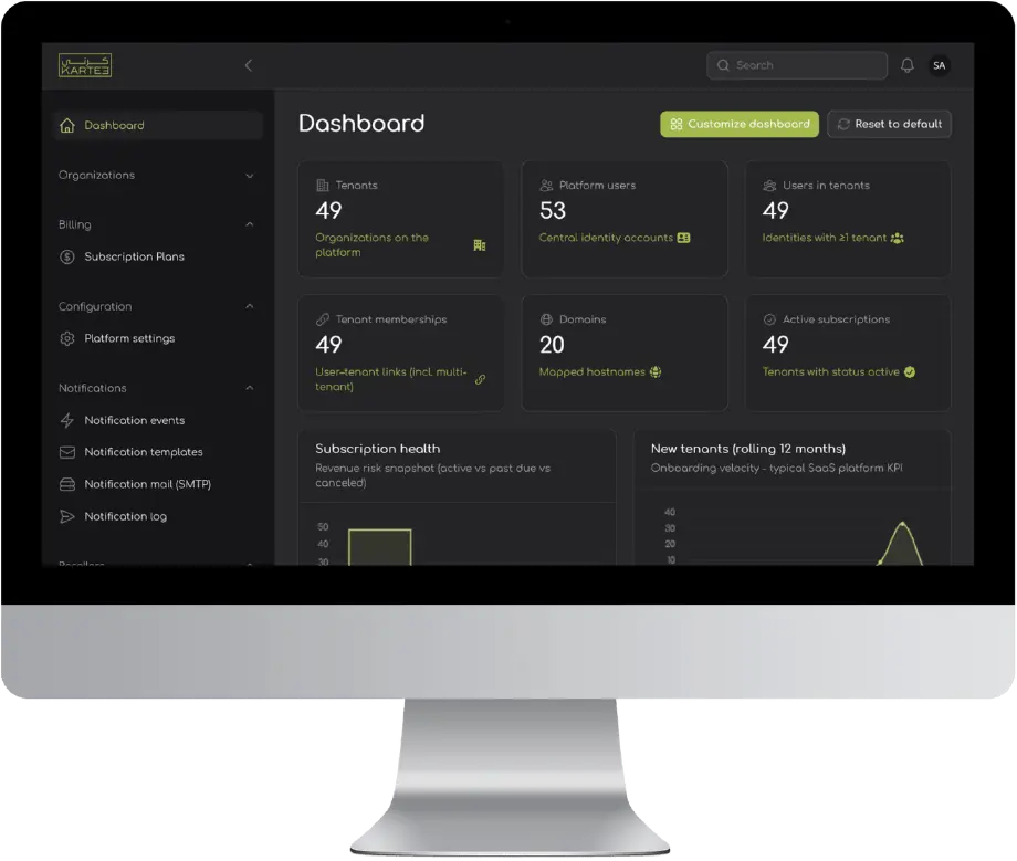 KARTEE digital product interface showing tools for professional identity and networking