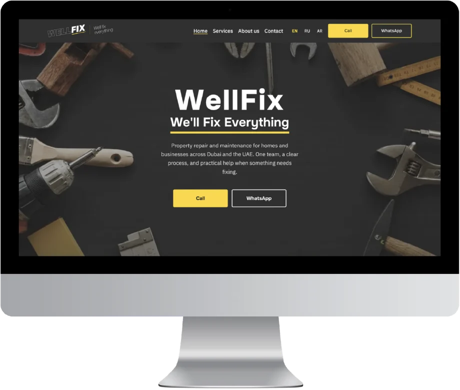 WellFix website shown on a desktop screen